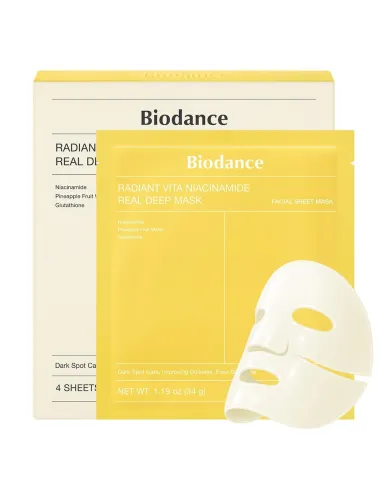 BIODANCE Radiant Vita Niacinamide Real Deep Mask, Overnight Hydrogel Mask, Tone Correction, Texture Refining, Radiant Glow,